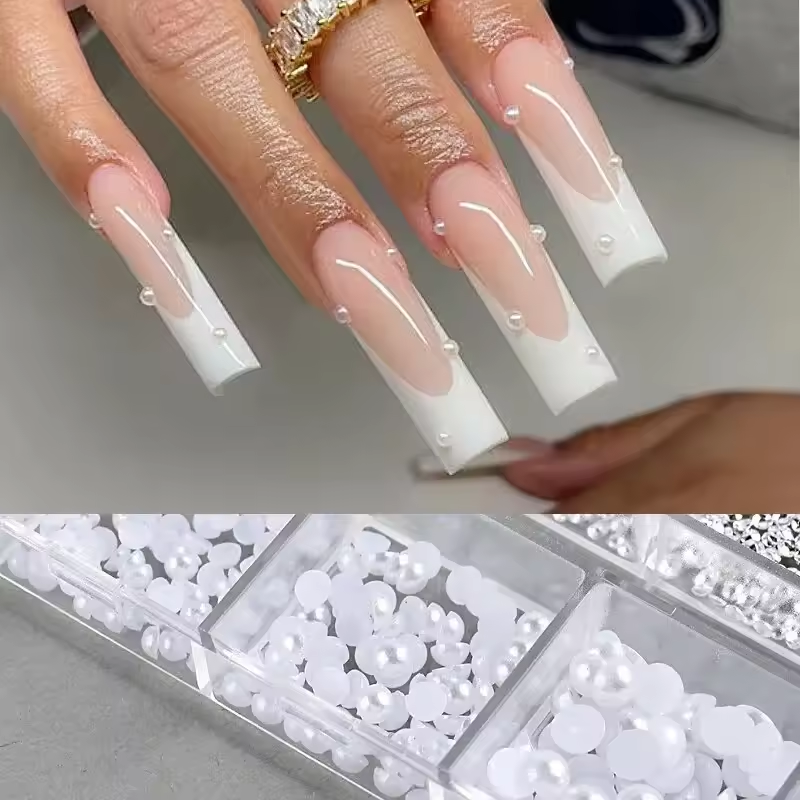 Thumbnail: Half-Round Pearl Nail Art Decorations, 12-Grid Box