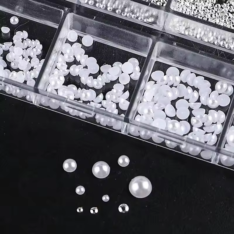 Thumbnail: Half-Round Pearl Nail Art Decorations, 12-Grid Box