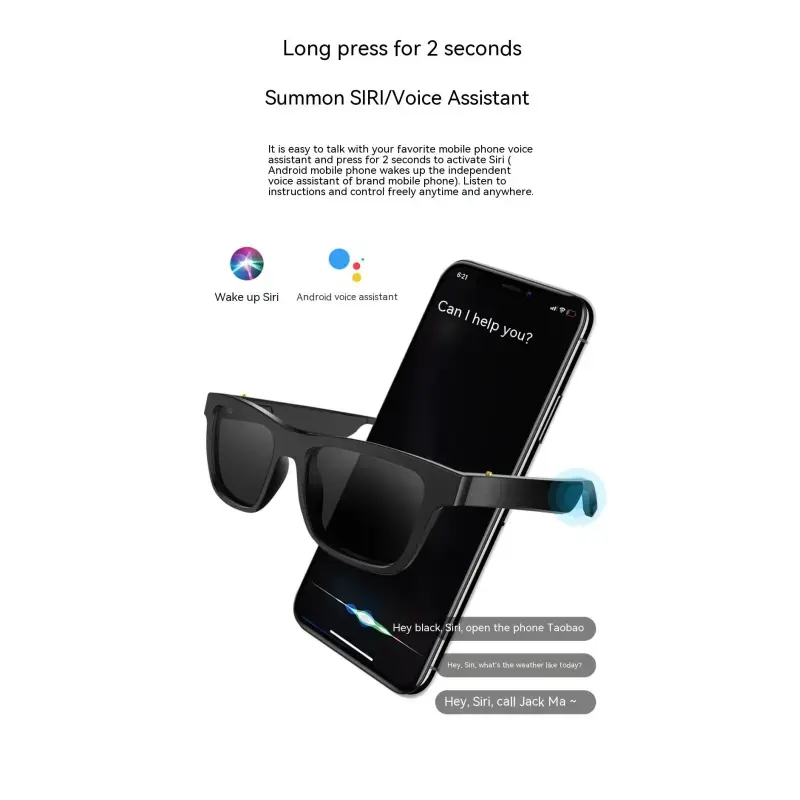 Miniatura: Smart Glasses Black Technology Headset Bluetooth Sunglasses