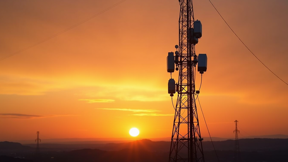 Close-up view of a radio signal tower against a sunset sky
