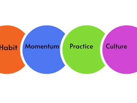 A diagram with four circles with the text: habit, momentum, practice, culture