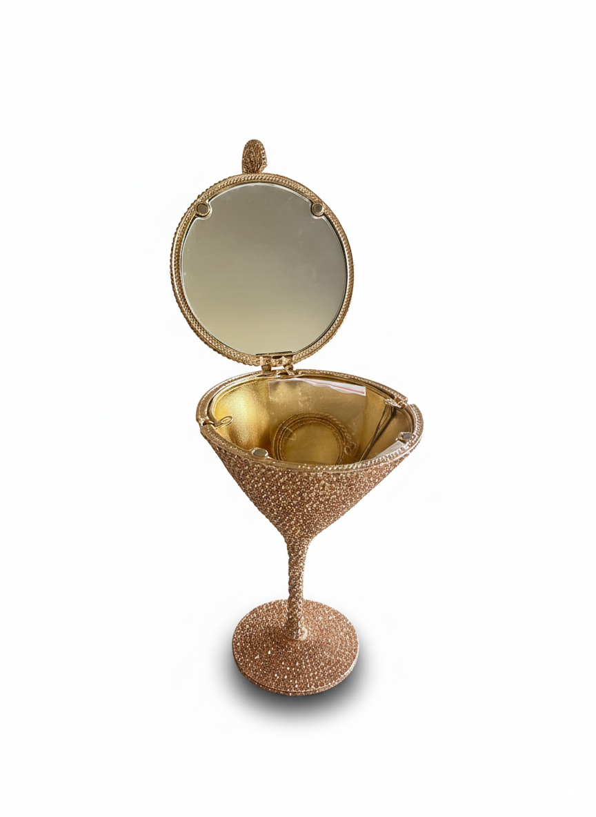 Thumbnail: Unique party handbag shaped like a martini glass with sparkling crystals