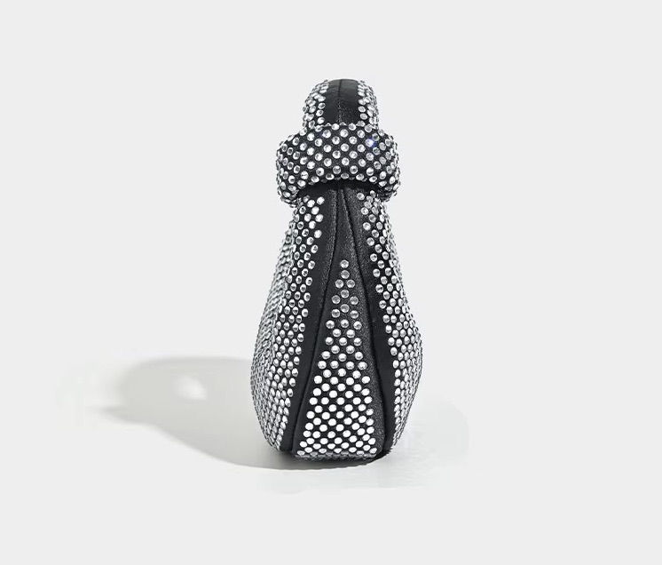 Thumbnail: Luxury black rhinestone embellished handbag with knot handle – statement crystal evening bag for cocktail events