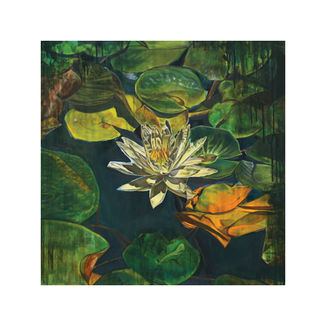 original abstract oil painting of yellow water lily