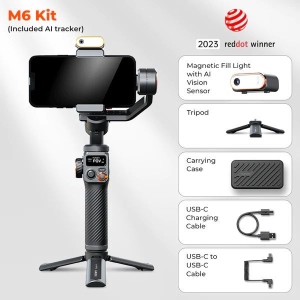 Miniatura: Hohem-iSteady M6 Kit Gimbal for Smartphone, 3-Axis Gimbal, AI Tracker, Fill Ligh