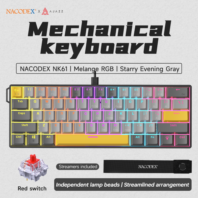 Miniatura: AJAZZ NK61 Wired Gaming Mechanical Keyboard 60% RGB Hot-Swappable 61 Keys Red Sw