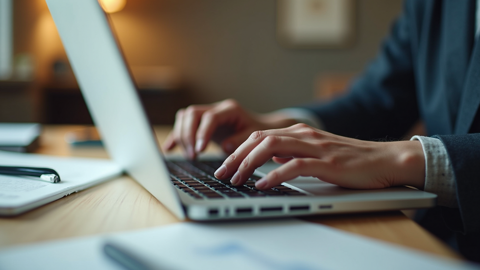 Eye-level view of a small business owner planning content on a laptop