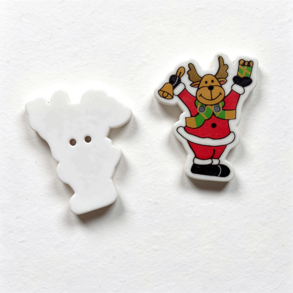 1 bouton bois motif renne de noel