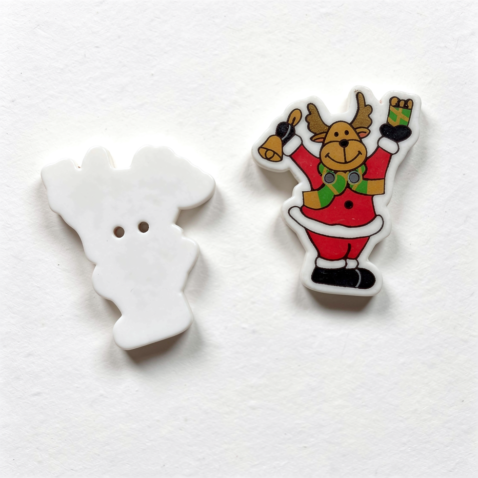 1 bouton bois motif renne de noel