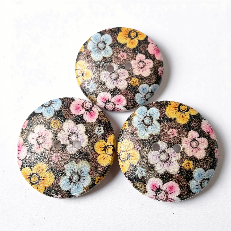 3 boutons bois motif fleurs