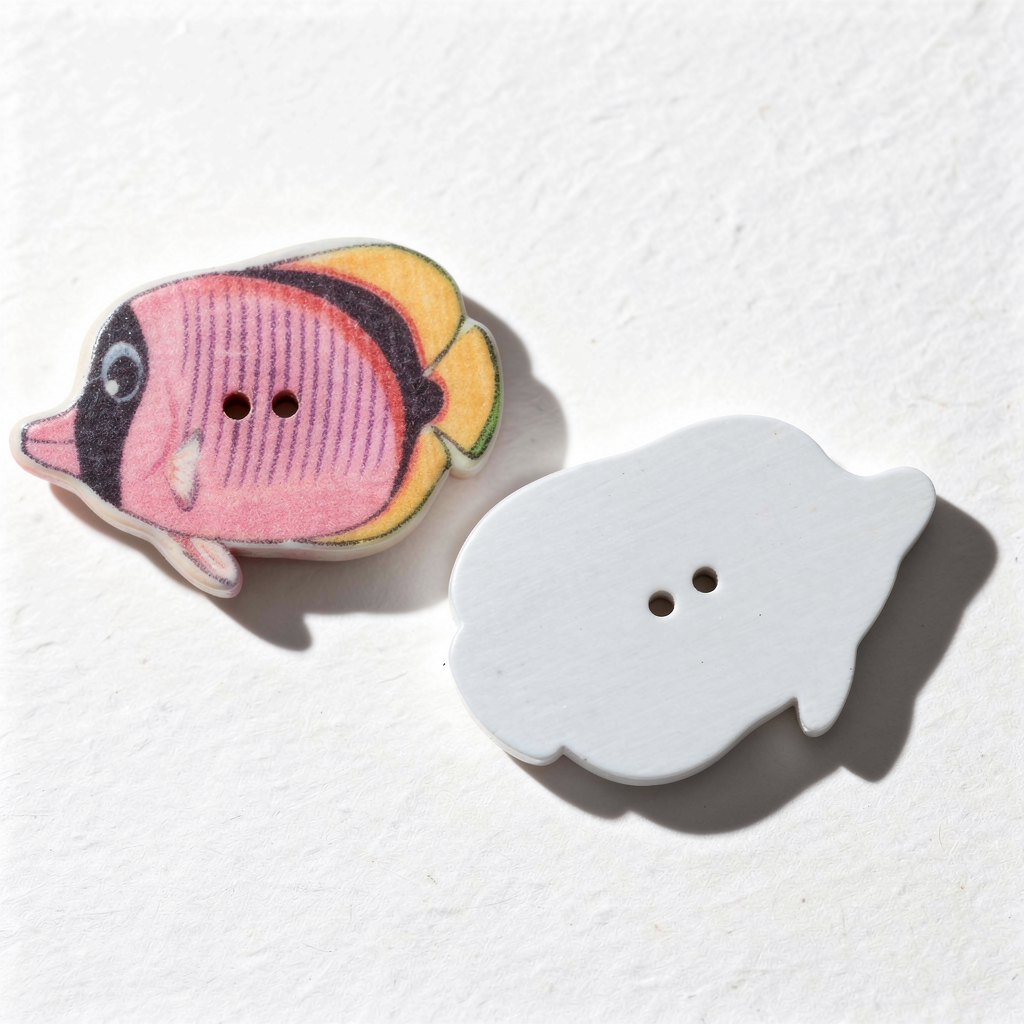 1 bouton bois motif poisson