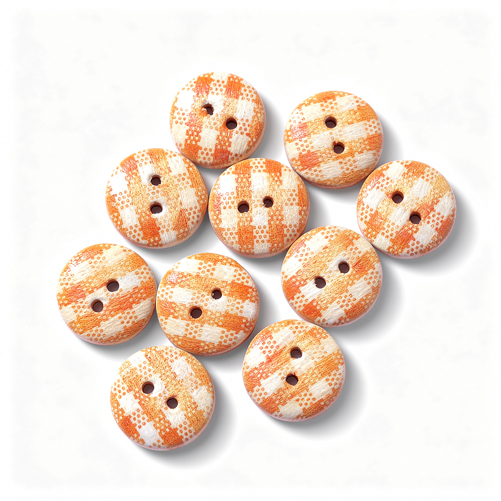 10 boutons en bois motif rayé ORANGE