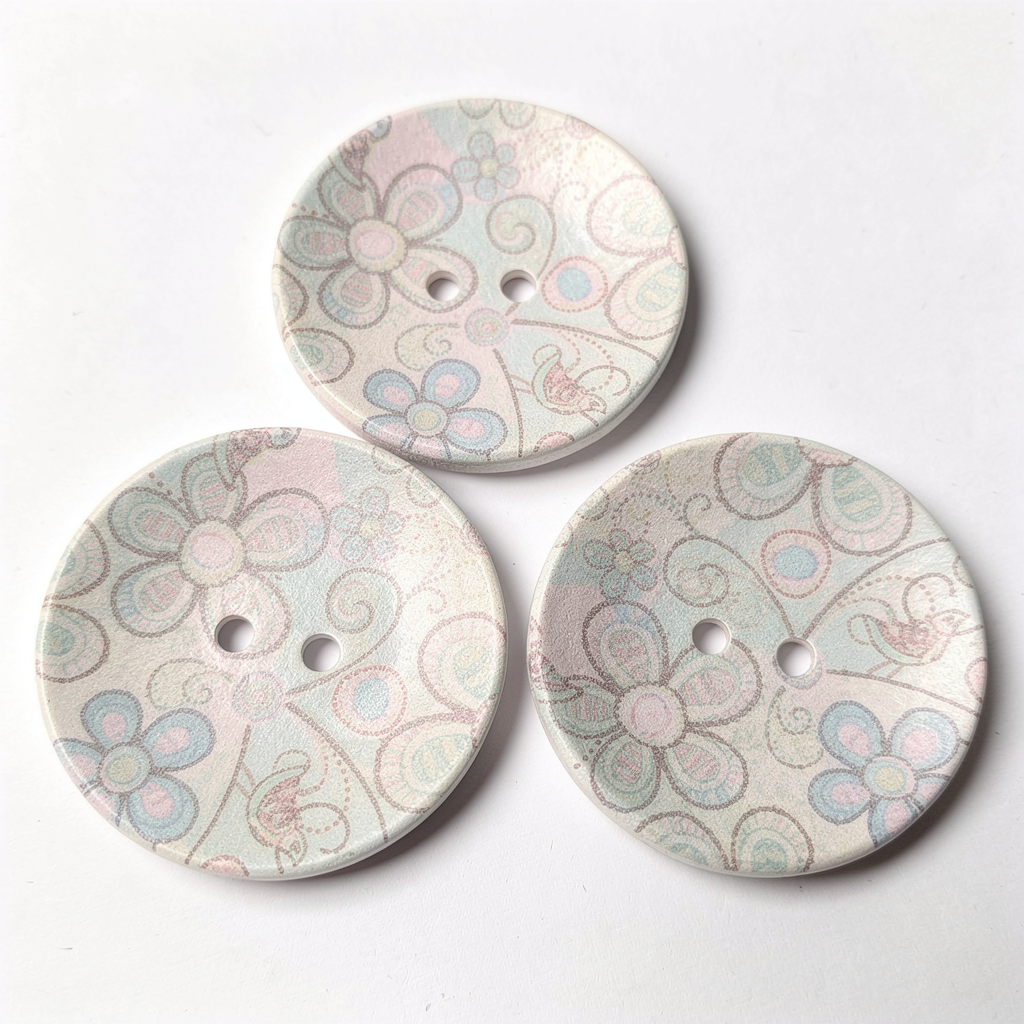 3 boutons bois motif de fleurs