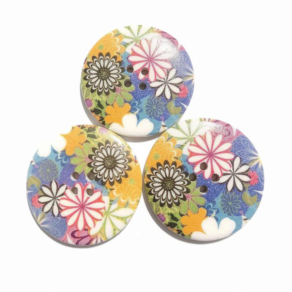 3 boutons bois motif fleurs