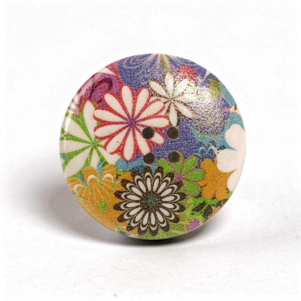 1 bouton bois motif fleurs