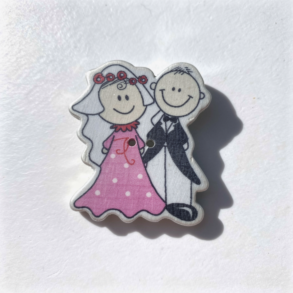 1 Bouton bois motif couple marié