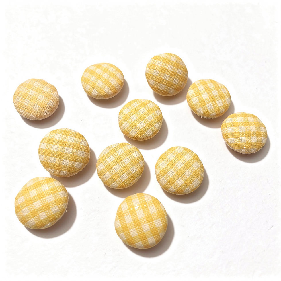 Miniature : 10 boutons en tissus à pois blanc et jaune