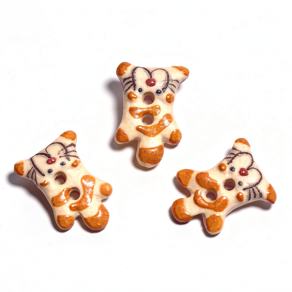 3 boutons en céramique en forme de chats