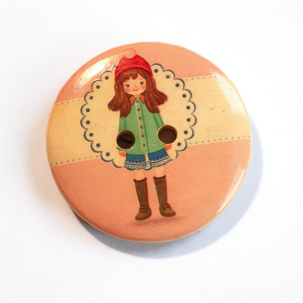 1 bouton bois motif petite fille