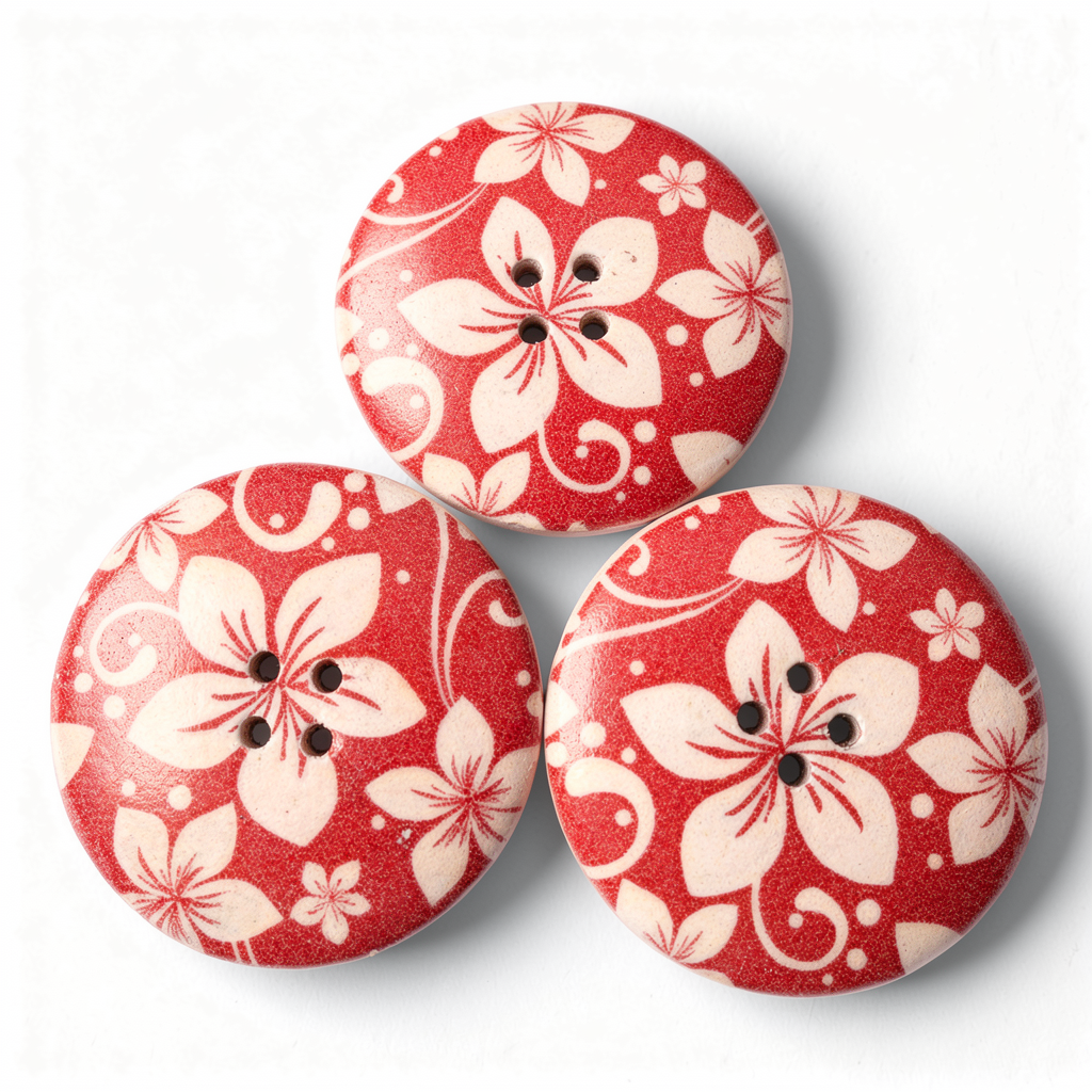 3 boutons bois motif fleurs