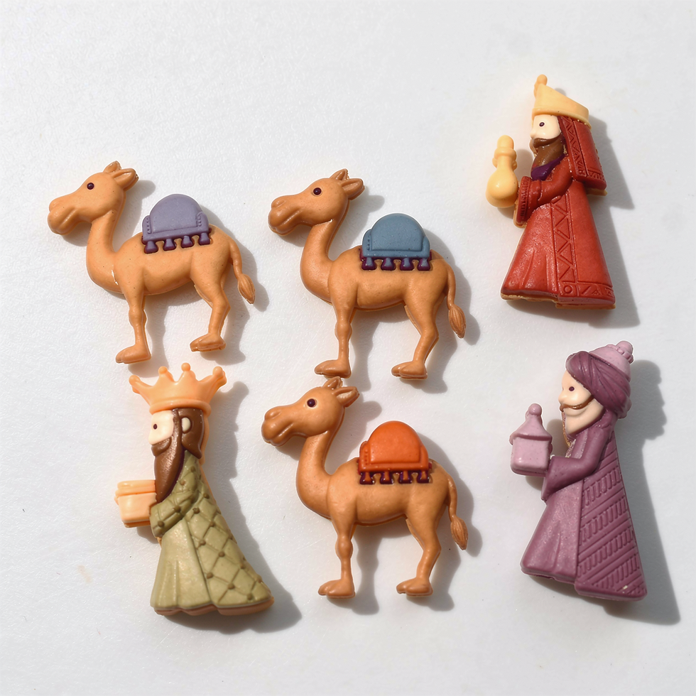 6 Boutons 3 aux motifs de rois mage et 3 aux motifs de dromadaire