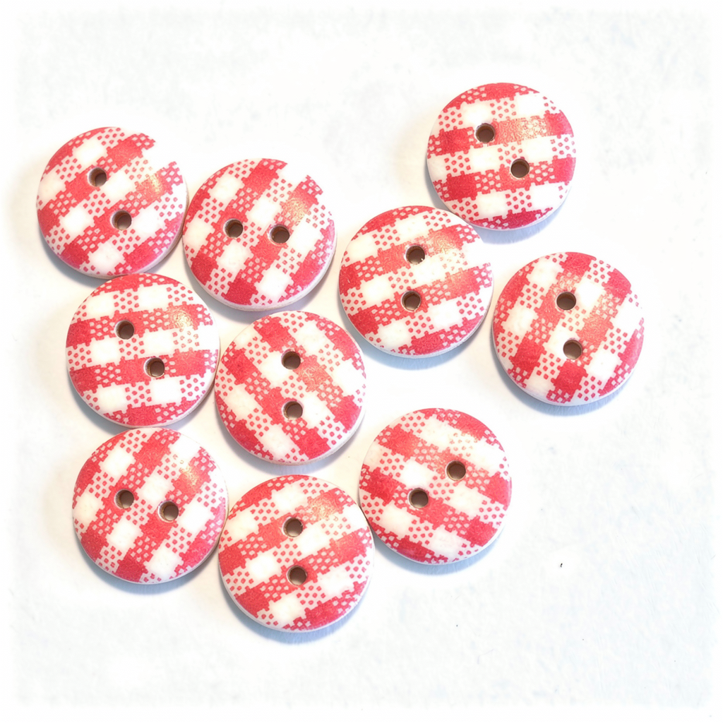 10 boutons en bois  COULEUR rouge et blanc