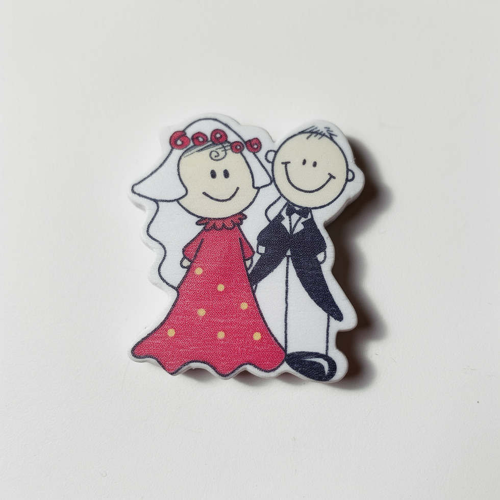 1 Bouton bois motif couple marié