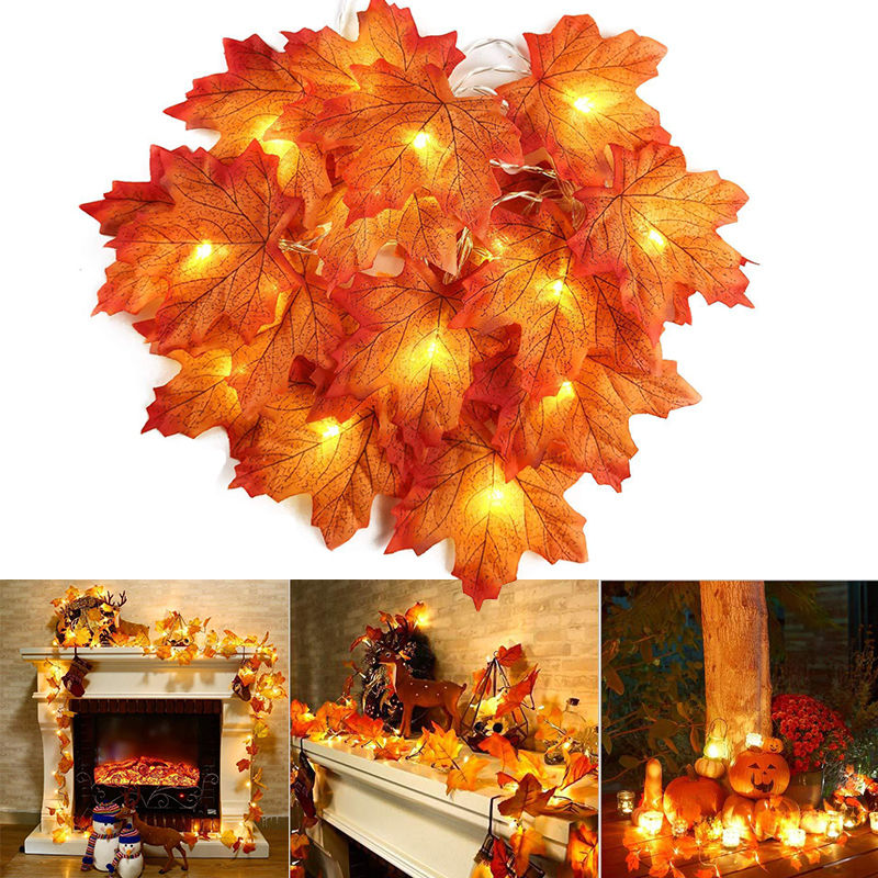 Christmas Decoration Artificial Maple Leaf Leaves LED Light String Lantern