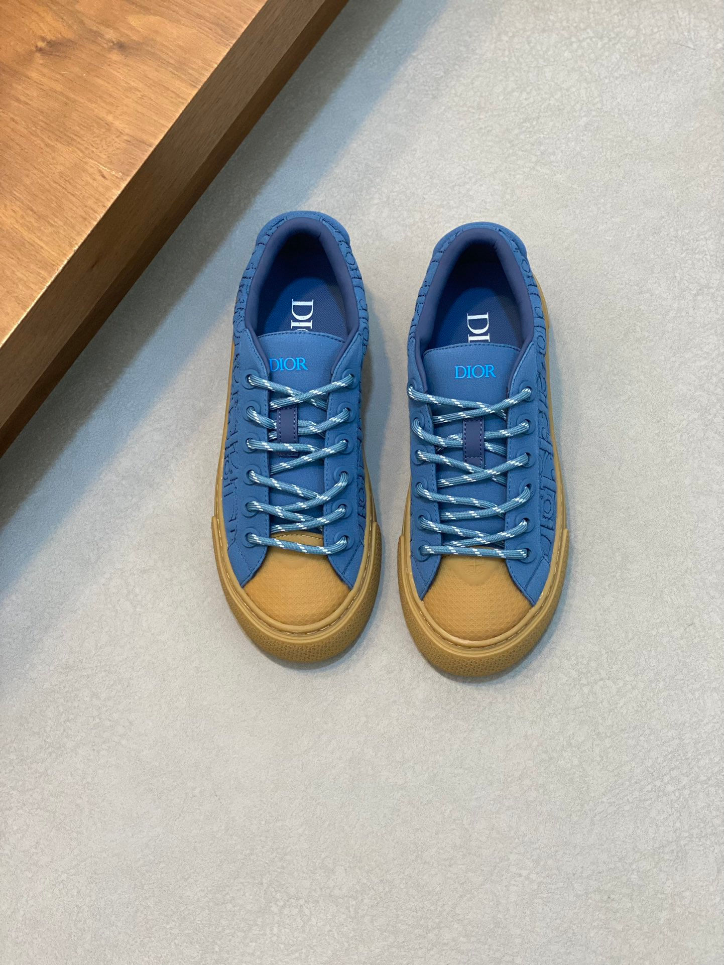 Luxe Vault NYC Blue and Tan Sneakers – Top View