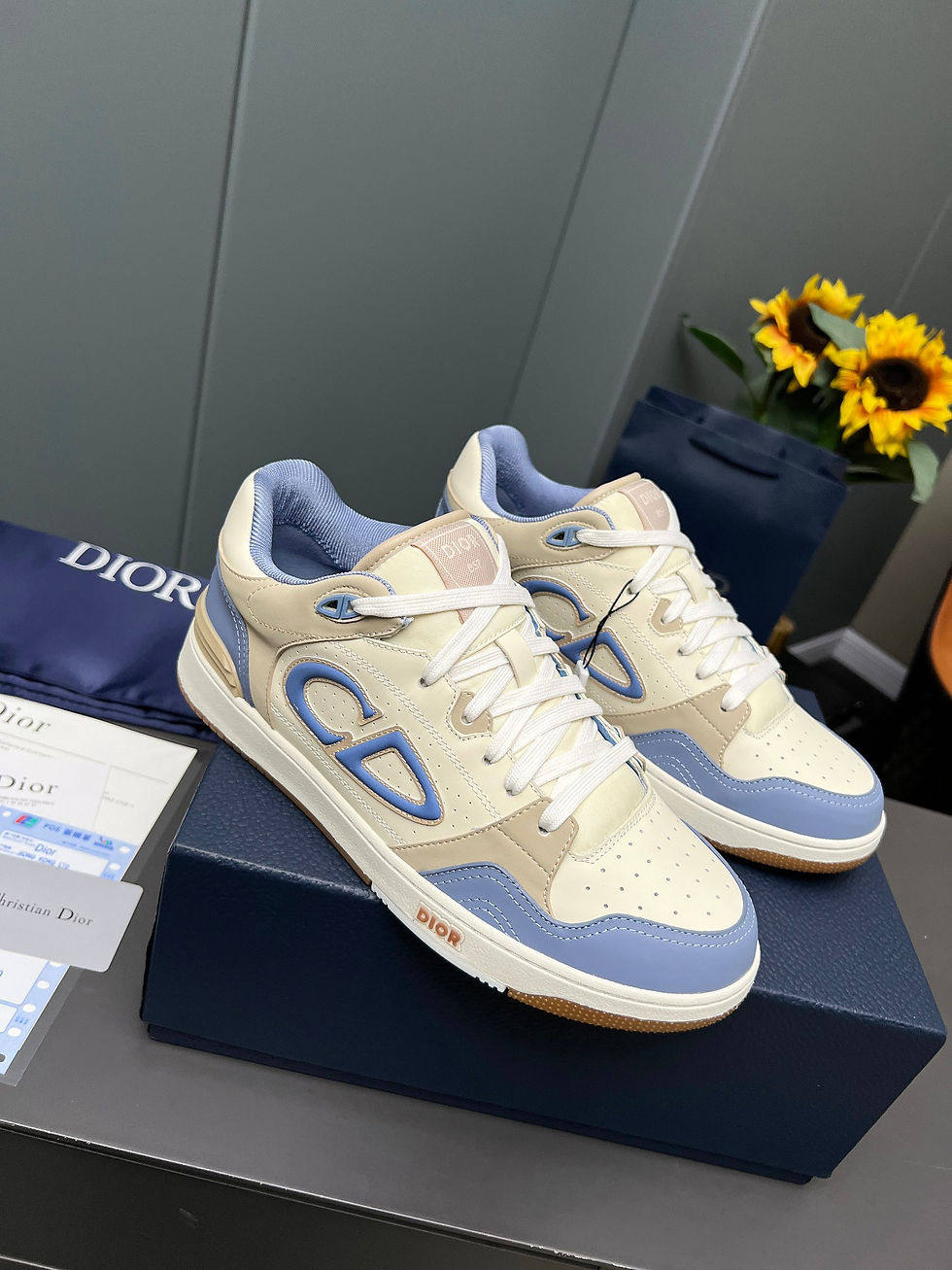 Luxe Vault NYC Dior Sneakers – Beige and Blue Leather Low-Top