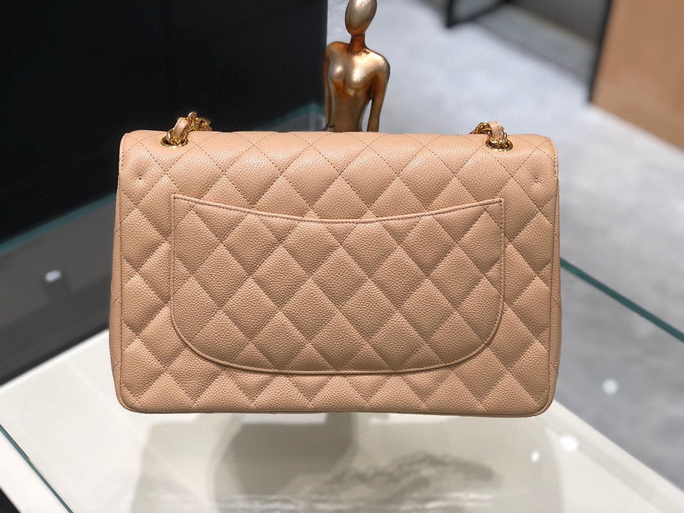 Thumbnail: Premium Caviar  Leather Full Steel Gold Hardware Apricot n