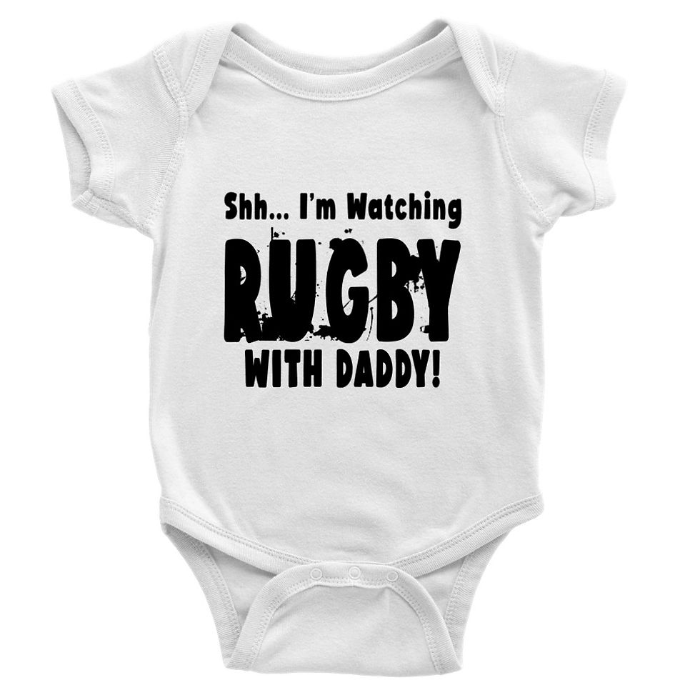 Thumbnail: Shh.. I'm Watching Rugby With Daddy Baby Short-Sleeve Onesie