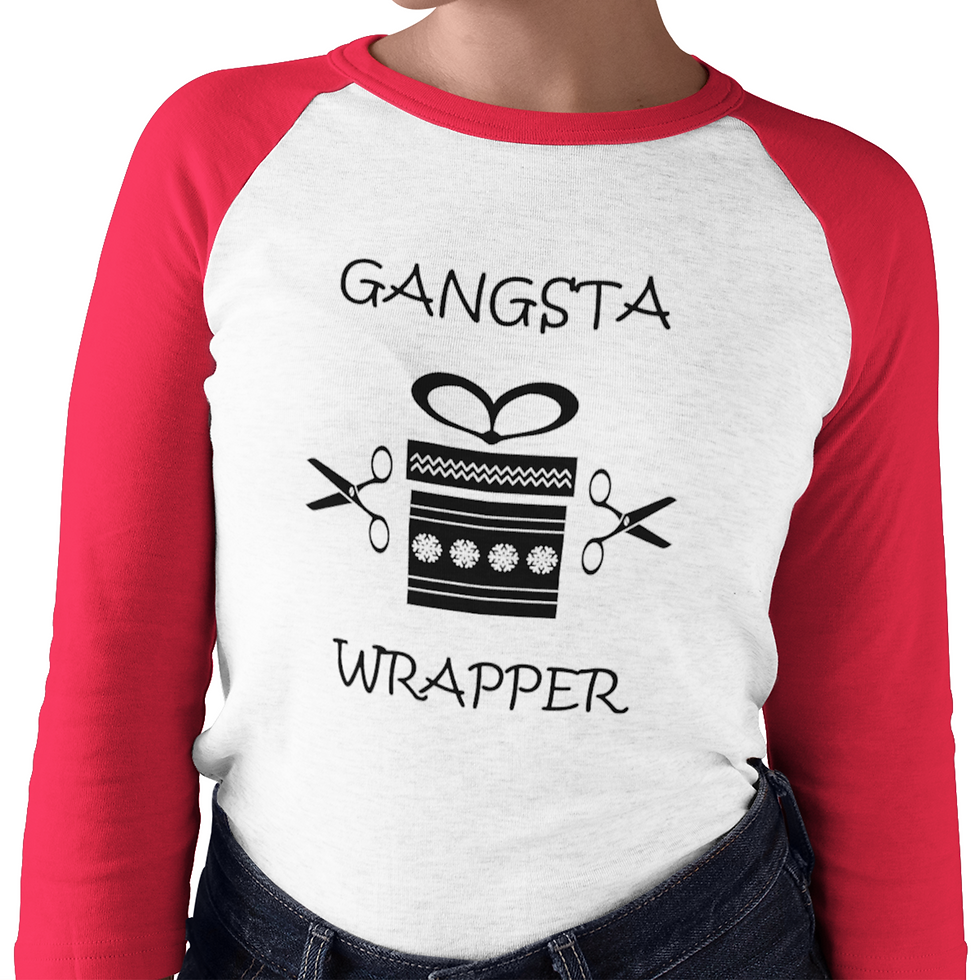 Thumbnail: Gangsta Wrapper Christmas 3/4 Sleeve Top Festive Xmas Gift Wrapper Raglan Shirt