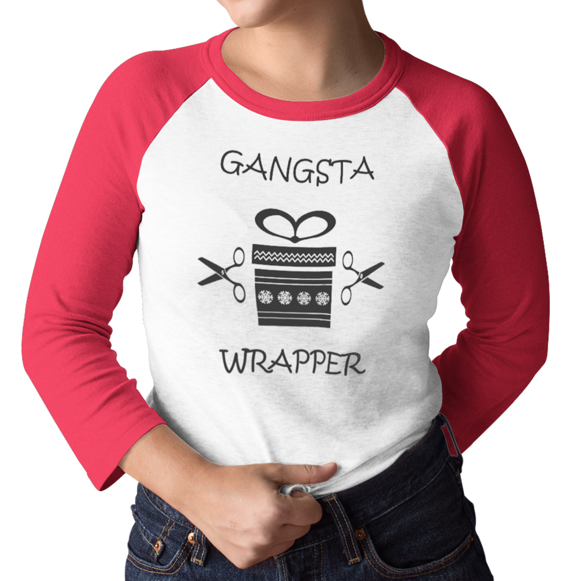 Gangsta Wrapper Christmas 3/4 Sleeve Top Festive Xmas Gift Wrapper Raglan Shirt