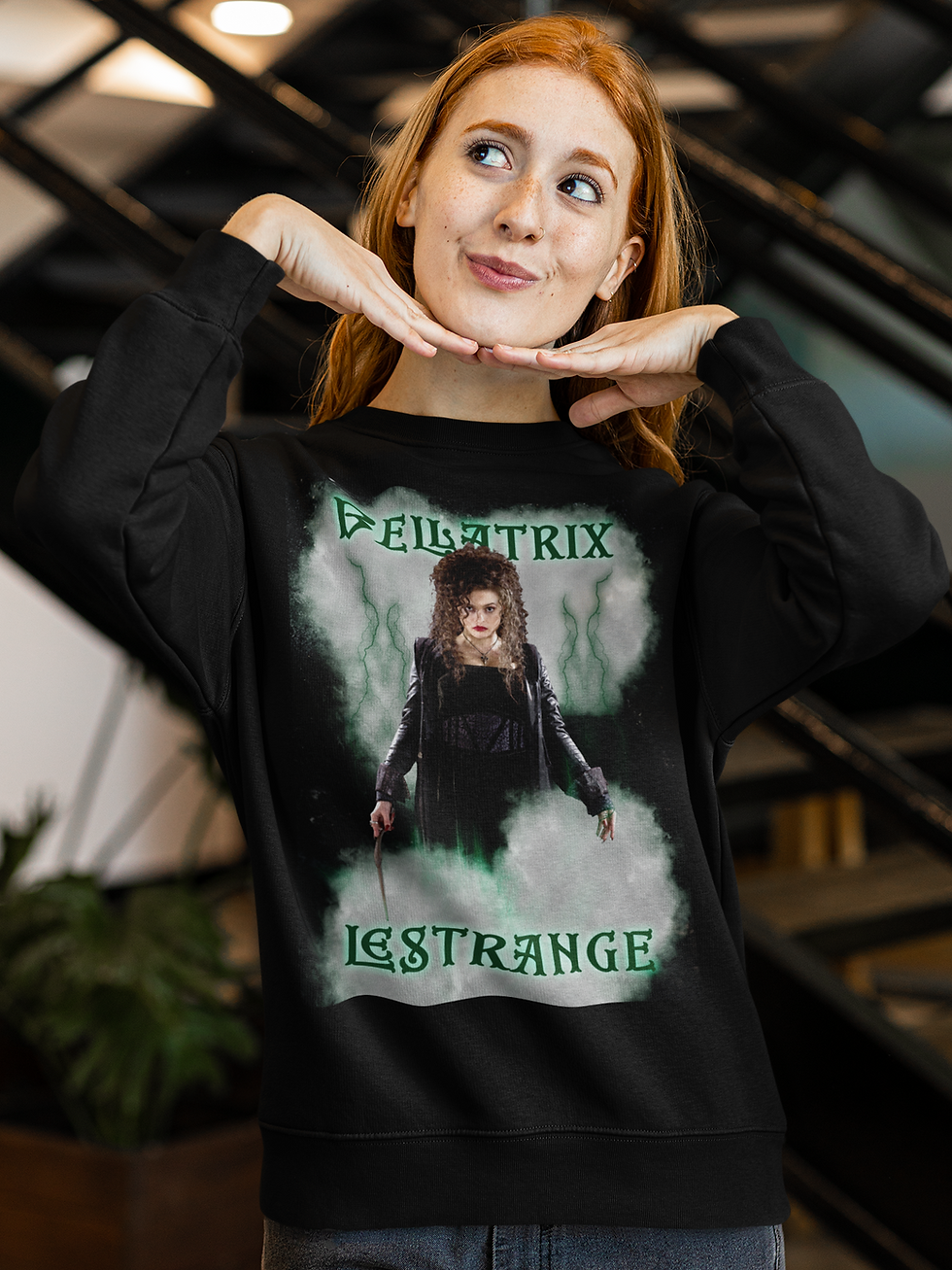 Thumbnail: Bellatrix Lestrange Sweatshirt Neon Green Lightening