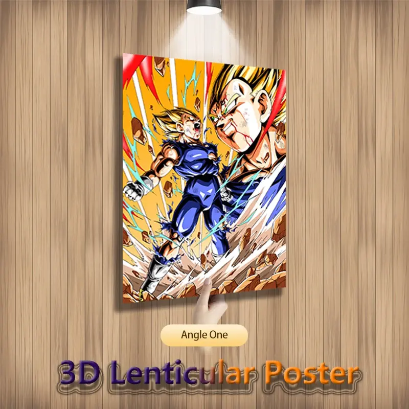 Thumbnail: Left angle view of Vegeta 3D lenticular changing poster showing holographic anime artwork transition