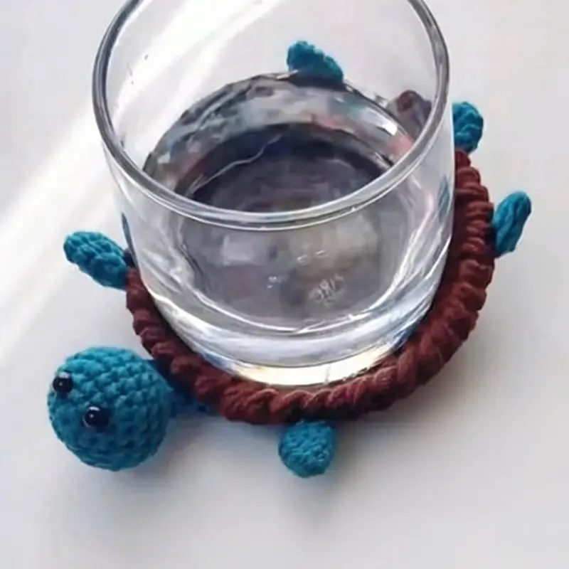 Thumbnail: Funny Crochet Roadkill Animal Coaster Blue and Brown Turtle