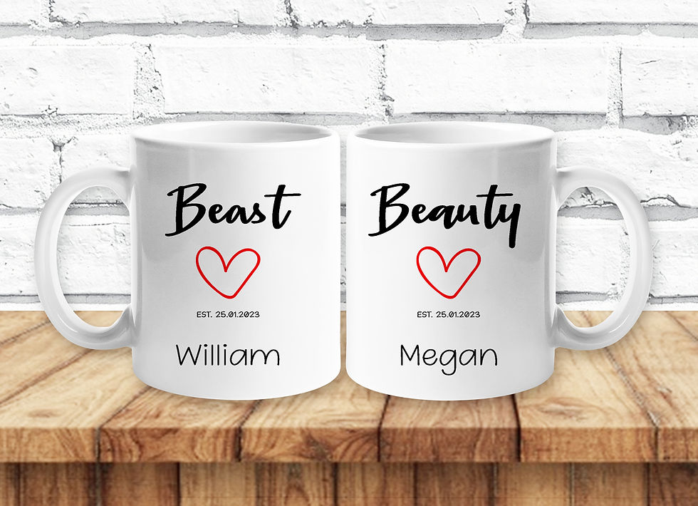 Thumbnail: Beauty & the Beast - His & Hers CUSTOM Wedding Anniversary Gift Coffee Mugs