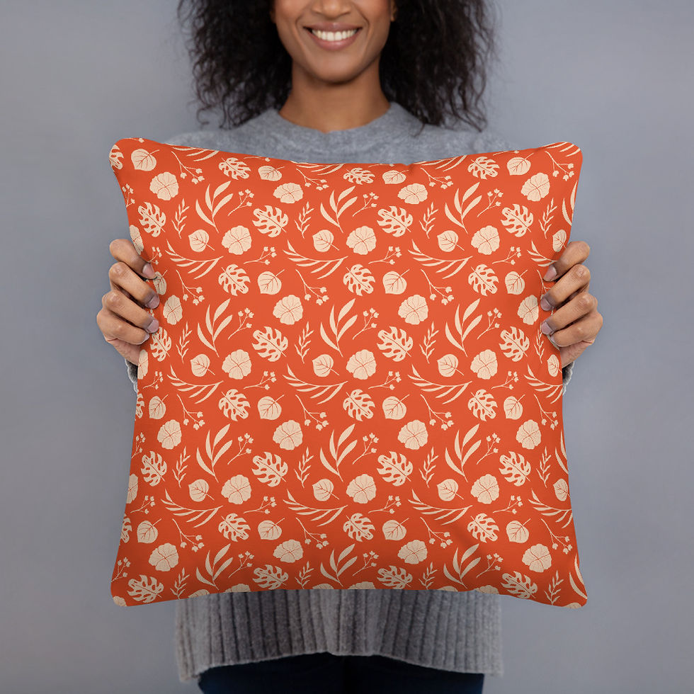 Thumbnail: Floral Leaf Orange Cream Print Cushion Throw Pillow 