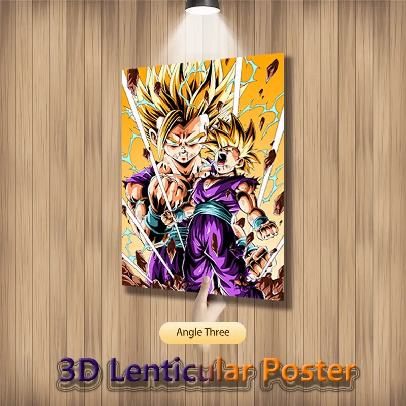 Thumbnail: Right side angle view highlighting the premium 3D motion effect flip art on Vegeta anime wall decor