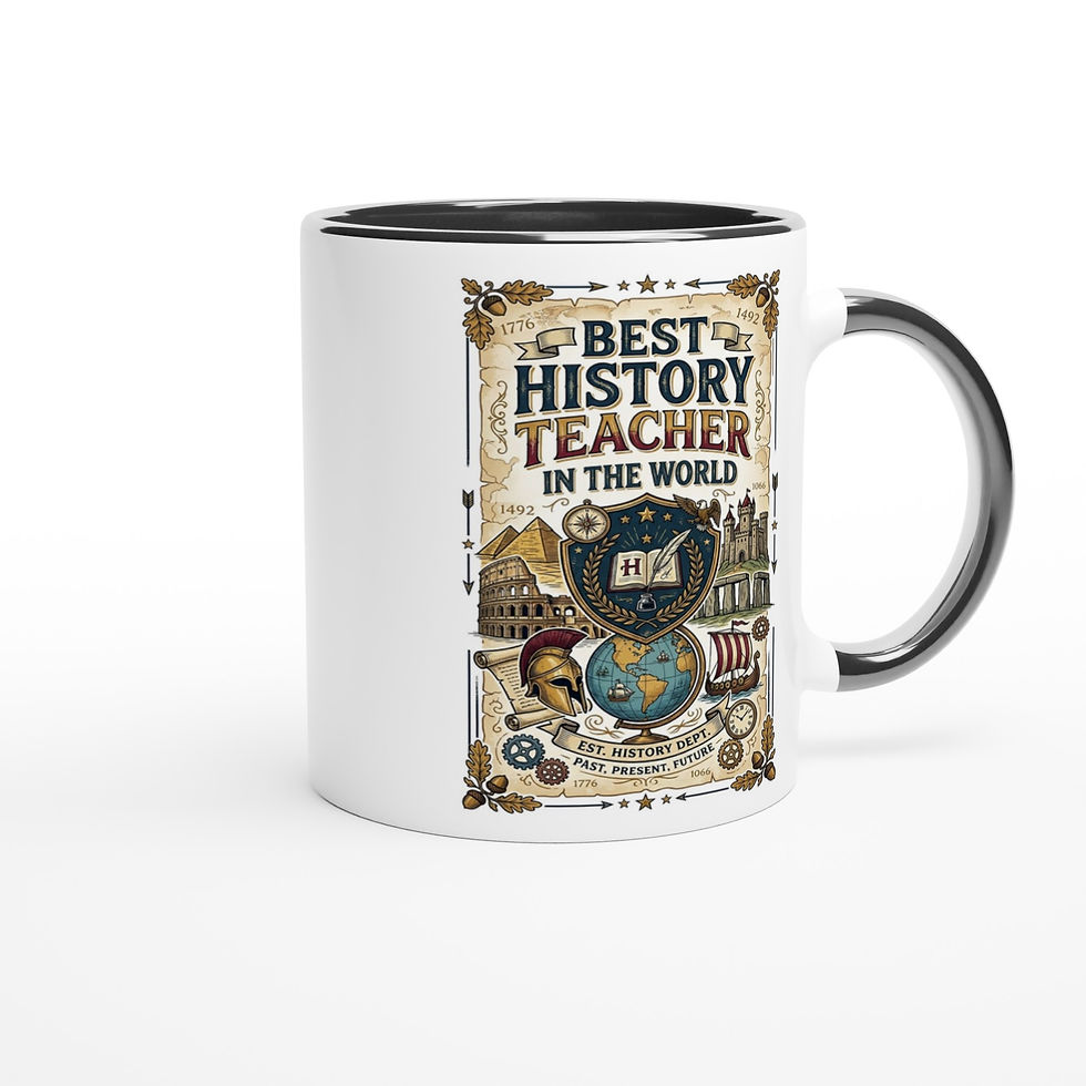 Thumbnail: Detailed side view of the 11oz history mug showcasing the ancient landmarks and vintage globe graphics.