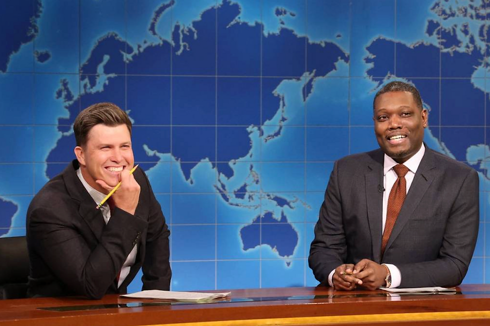 Comedians Colin Jost and Michael Che perform their skit, “Weekend Update” for ‘Saturday Night Live’. (Photo Credit : NBC.com)