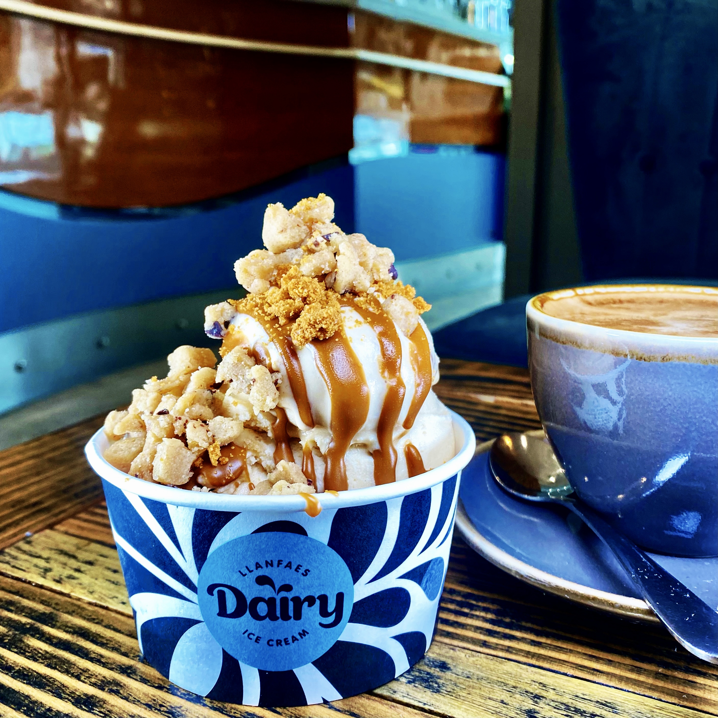 Llanfaes Dairy gelato sundae and coffee