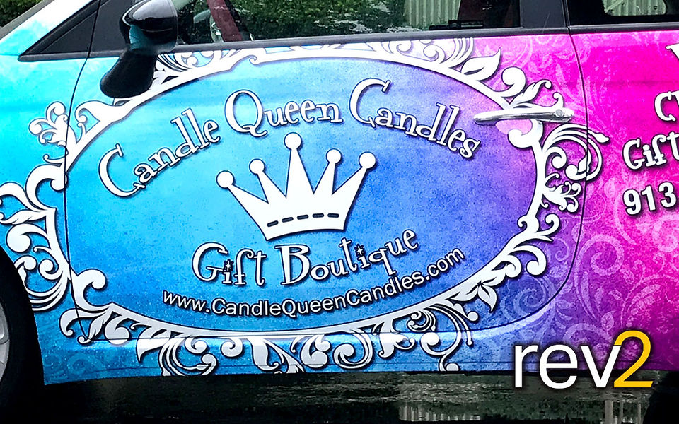 Car Graphic Wrap in Kansas City- REV2 Design (Candle Queen Candles Gift Boutique)