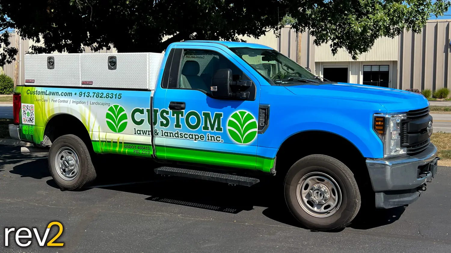 Pickup Graphic Wraps in Kansas City- REV2 Design (Custom Lawn and Landscape)