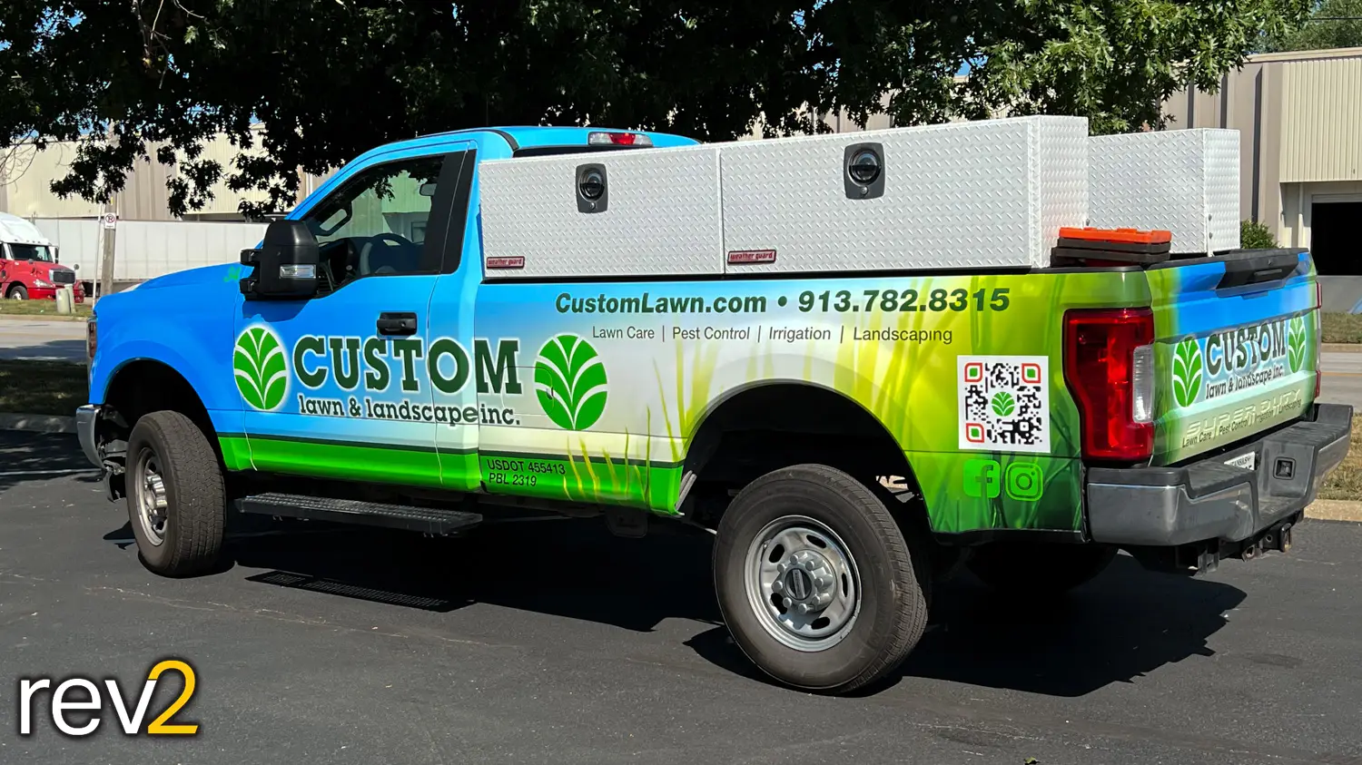 Pickup Graphic Wraps in Kansas City- REV2 Design (Custom Lawn and Landscape)