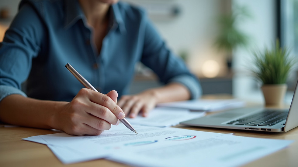 Eye-level view of a document preparation specialist at work