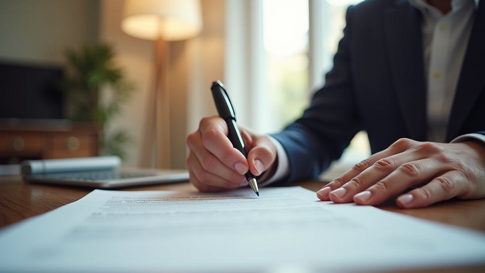 Eye-level view of a mobile notary signing documents at a client’s home