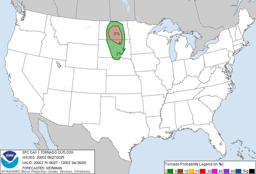 Day 1 Tornado Outlook - June 27, 2025