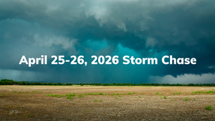 A picture of a rain-wrapped tornado near Sycamore, KS, with "April 25-26, 2026 Storm Chase" text overlayed over the image.